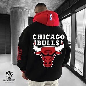 Chicago Bulls Black and Red Hoodie and Sweatpants Set